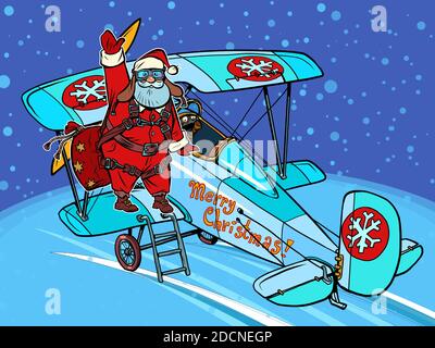 Le Père Noël prend un avion pour Noël Illustration de Vecteur