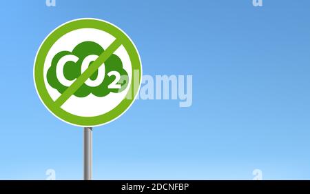 Panneau vert anti CO2 forme ronde ciel bleu clair illustration vectorielle Illustration de Vecteur