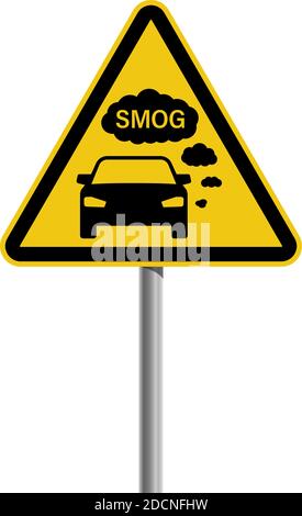 Voiture avec nuage d'échappement de smog symbole jaune noir avertissement de pollution illustration du vecteur de rue Illustration de Vecteur