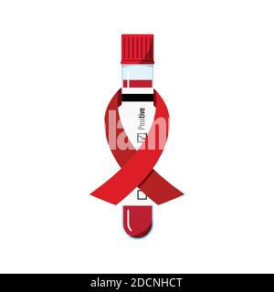 Aider le ruban rouge sur l'échantillon de sang dans les tubes à essai Illustration de Vecteur