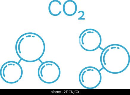 Bleu dioxyde de carbone gaz à effet de serre ligne moléculaire art icône ou illustration du vecteur de symbole Illustration de Vecteur