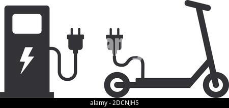 Station de chargement de scooter électrique avec symbole ou icône de prise d'alimentation illustration vectorielle Illustration de Vecteur