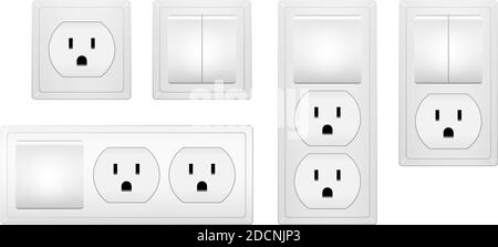 Commutateur d'éclairage mural blanc réaliste et prise de courant NEMA tapez b illustration vectorielle 3d Illustration de Vecteur