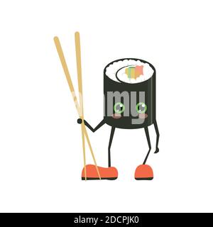 Personnages de sushis amusants. Sushi rigolo aux visages mignons. Joyeux sushi personnages. Nourriture asiatique, illustration vectorielle isolée sur fond blanc Illustration de Vecteur