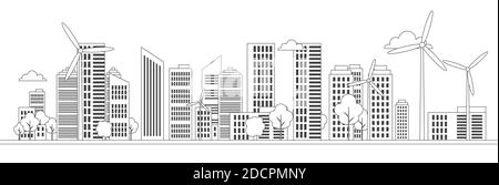 Illustration vectorielle verte des éoliennes de ville. Illustration de Vecteur