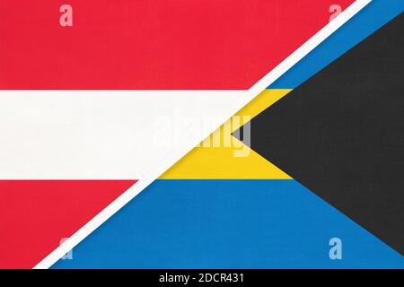 Autriche et Bahamas, drapeaux nationaux du textile. Relation, partenariat et rapprochement entre deux pays. Banque D'Images