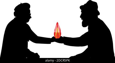 Silhouettes grands-parents tenant un feu symbole maison de famille Illustration de Vecteur