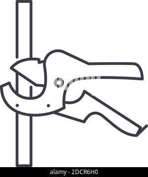 Icône de coupe-tuyaux en plastique, illustration isolée linéaire, vecteur de ligne mince, symbole de conception de bande, symbole de concept de contour avec contour modifiable sur blanc Illustration de Vecteur