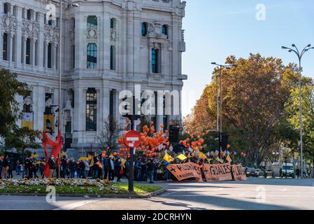 Madrid, Espagne - 22 novembre 2020 : place Cibeles lors d'une manifestation contre la loi sur l'éducation de Celaa Banque D'Images
