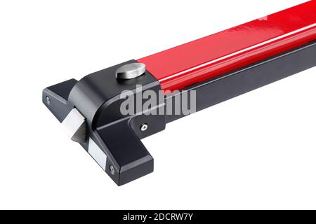 Poignée de porte en aluminium isolée sur fond blanc. serrure de porte de sortie de secours Banque D'Images