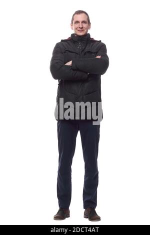 jeune homme confiant dans une veste d'automne . isolé sur un blanc Banque D'Images