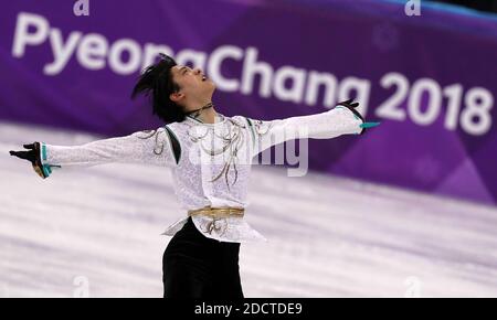Yuzuru Hanyu, médaillé d'or de patinage artistique masculin, du Japon, participe aux Jeux olympiques d'hiver de Pyeonchang le samedi 17 février 2018 à Gangneung, en Corée du Sud. Photo de Giuliano Bevilacqua/ABACAPRESS.COM Banque D'Images