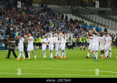 Les joueurs de Marseille après la première partie du match semi-final de l'UEFA Europa League : Olympique de Marseille contre FC Salzbourg au Stade Vélodrome de Marseille, France le 26 avril 2018. Photo de Guillaume Chagnard/ABACAPRESS.COM Banque D'Images