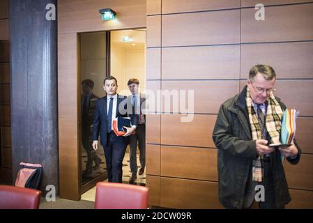 Ministre français de l'action publique et de la comptabilité Gérald Darmanin lors d'une audition à l'Assemblée nationale française à Paris le 3 avril 2018. Photo par Eliot Blondt/ABACAPRESS.COM Banque D'Images