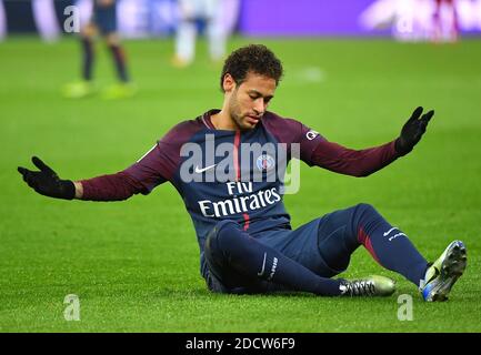 Naymar Jr du PSG célèbre lors du match de football de la Ligue 1 Paris Saint-Germain (PSG) contre Montpellier au stade du Parc des Princes à Paris, France, le 27 janvier 2018. PSG a gagné 4-0. Photo de Christin Liewig/ABACAPRESS.COM Banque D'Images