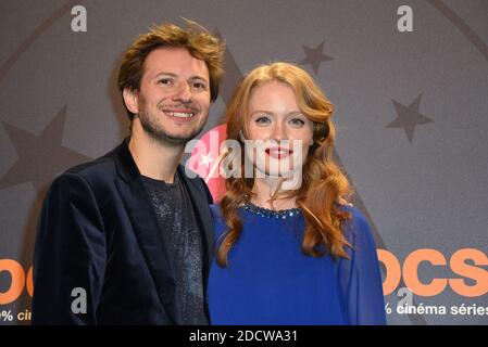 Alyzee Costes et Sébastien Azzopardi posant pour la photocalmie du court-métrage la Rose et la Pivoine lors du 21e Festival du film comique à l'Alpe dHuez, France, le 19 janvier 2018. Photo de Mireille Ampilhac/ABACAPRESS.COM Banque D'Images