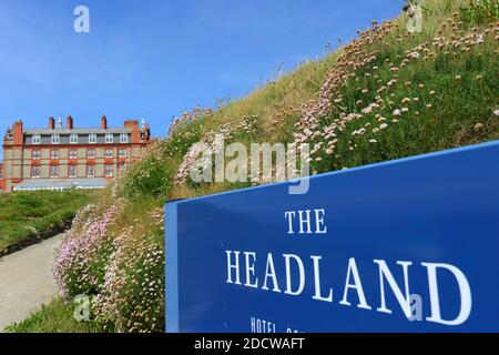 L'emblématique hôtel Headland à Newquay, en Cornouailles. Banque D'Images