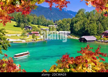 Konigssee côte lac alpin vue, Berchtesgadener Land, Bavière, Allemagne Banque D'Images