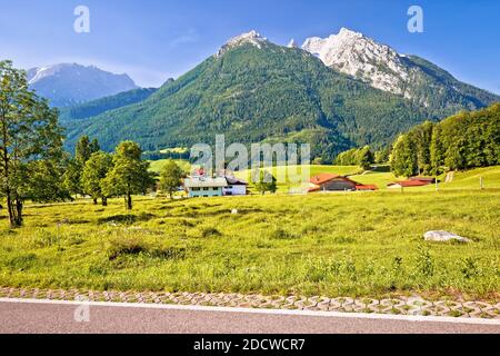 Dans la vallée de Ramsau Berchtesgaden région Alpine vue paysage, région d'Allemagne Bavière Banque D'Images