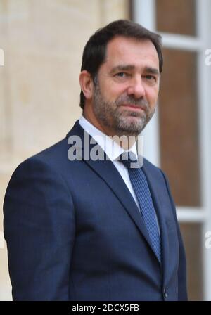 Ministre d'État chargé des relations avec le Parlement, attaché au Premier ministre Christophe Castaner quittant la réunion hebdomadaire du Cabinet à l'elysée Palace, Paris, France, le 12 janvier 2018. Photo de Christian Liewig/ABACAPRESS.COM Banque D'Images