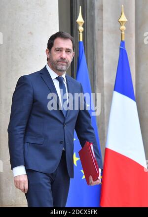 Ministre d'État chargé des relations avec le Parlement, attaché au Premier ministre Christophe Castaner quittant la réunion hebdomadaire du Cabinet à l'elysée Palace, Paris, France, le 12 janvier 2018. Photo de Christian Liewig/ABACAPRESS.COM Banque D'Images