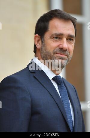 Ministre d'État chargé des relations avec le Parlement, attaché au Premier ministre Christophe Castaner quittant la réunion hebdomadaire du Cabinet à l'elysée Palace, Paris, France, le 12 janvier 2018. Photo de Christian Liewig/ABACAPRESS.COM Banque D'Images