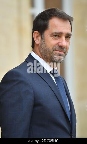 Ministre d'État chargé des relations avec le Parlement, attaché au Premier ministre Christophe Castaner quittant la réunion hebdomadaire du Cabinet à l'elysée Palace, Paris, France, le 12 janvier 2018. Photo de Christian Liewig/ABACAPRESS.COM Banque D'Images