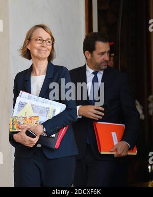 Ministre de la Culture Françoise Nyssen quitte la réunion hebdomadaire du Cabinet au Palais de l'Elysée, Paris, France le 20 avril 2018 photo de Christian Liewig/ABACAPRESS.COM Banque D'Images