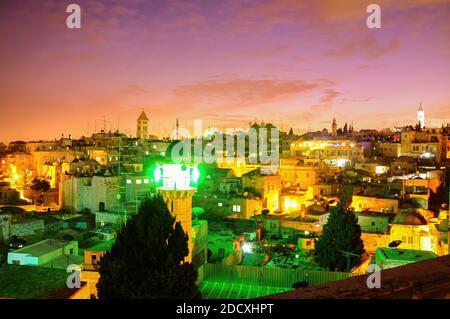Vue panoramique sur la vieille ville de Jérusalem, Israël Banque D'Images