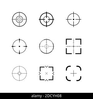 Réticule, vue d'arme à feu, ensemble d'icônes de cibles. Illustration de style plat isolée sur blanc. Banque D'Images