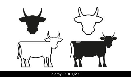 Silhouettes simples de vache. Têtes de vache. Illustration de style plat. Banque D'Images