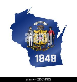 Carte détaillée des drapeaux du Wisconsin. Carte avec drapeau masqué. Banque D'Images