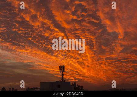 Téléphones mobiles antenne du haut du bâtiment Banque D'Images