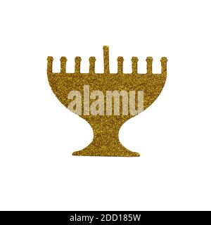 Ménorah dorée isolée sur blanc. Vacances juives Hanoukkah menorah traditionnelle. Banque D'Images