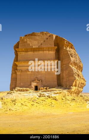 Tombeaux de Mada'in Saleh, à l'époque du royaume de Nabatéan, site classé au patrimoine mondial de l'UNESCO près d'Al Ula, Arabie Saoudite. Banque D'Images