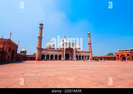 JAMA Masjid de Delhi ou Masjid e Jahan Numa est l'une des plus grandes mosquées d'Inde, située dans le Vieux Delhi Banque D'Images