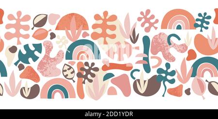 Formes de découpe abstraites bordure vectorielle sans couture. Motif horizontal sans couture de papier biologique à main découpe de style matisse illustration de collage. Bannière Illustration de Vecteur