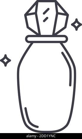 Icône de bouteille d'élixir, illustration isolée linéaire, vecteur de ligne mince, signe de conception Web, symbole de concept de contour avec contour modifiable sur fond blanc. Illustration de Vecteur