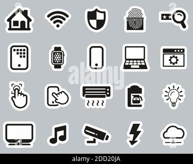 Autocollant noir et blanc Smart Home ou Smart House Icons Définir grand Illustration de Vecteur