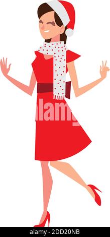 joyeux noël femme avec chapeau en robe dessin animé illustration vectorielle Illustration de Vecteur