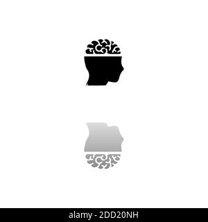 Esprit ouvert. Symbole noir sur fond blanc. Illustration simple. Icône vecteur plat. Ombre de réflexion miroir. Peut être utilisé dans le logo, le Web, le mobile et l'interface utilisateur Illustration de Vecteur