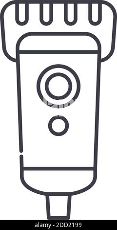 Icône de tondeuse électrique, illustration isolée linéaire, vecteur de ligne mince, signe de conception de Web, symbole de concept de contour avec trait modifiable sur blanc Illustration de Vecteur