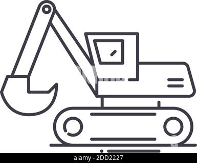 Icône d'entraînement de la vis de vidange de l'excavatrice, illustration isolée linéaire, vecteur de ligne mince, panneau de conception de la bande, symbole de concept de contour avec trait modifiable sur blanc Illustration de Vecteur