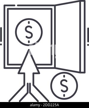 Icône de stratégie de sortie, illustration isolée linéaire, vecteur de ligne mince, signe de conception Web, symbole de concept de contour avec contour modifiable sur fond blanc. Illustration de Vecteur