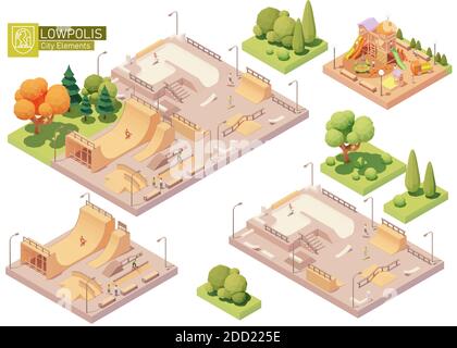 Terrain de jeu isométrique Vector et parc à roulettes Illustration de Vecteur