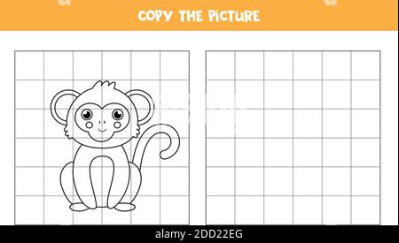 Copiez la photo du singe mignon. Jeu éducatif pour les enfants. Pratique de l'écriture manuscrite. Illustration de Vecteur