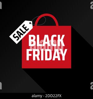 Concept publicitaire minimaliste avec sac de shopping noir du vendredi. Sac rouge avec ombre. Promotion shopping. Modèle de vente d'offre spéciale. Affiche de concept Illustration de Vecteur