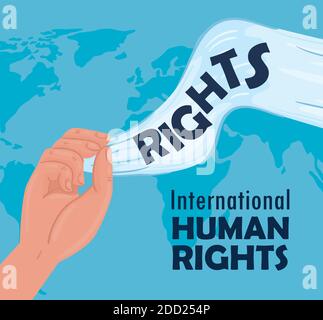 affiche internationale sur les droits de l'homme avec des mains qui agite un drapeau blanc Illustration de Vecteur