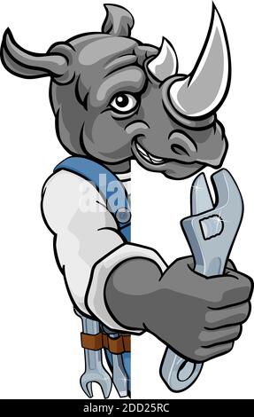 Plombier Rhino ou mécanicien Holding Spanner Illustration de Vecteur