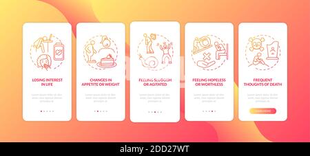 ÉCRAN DE la page d'application mobile d'intégration DES SYMPTÔMES DE LA MALADIE avec des concepts Illustration de Vecteur